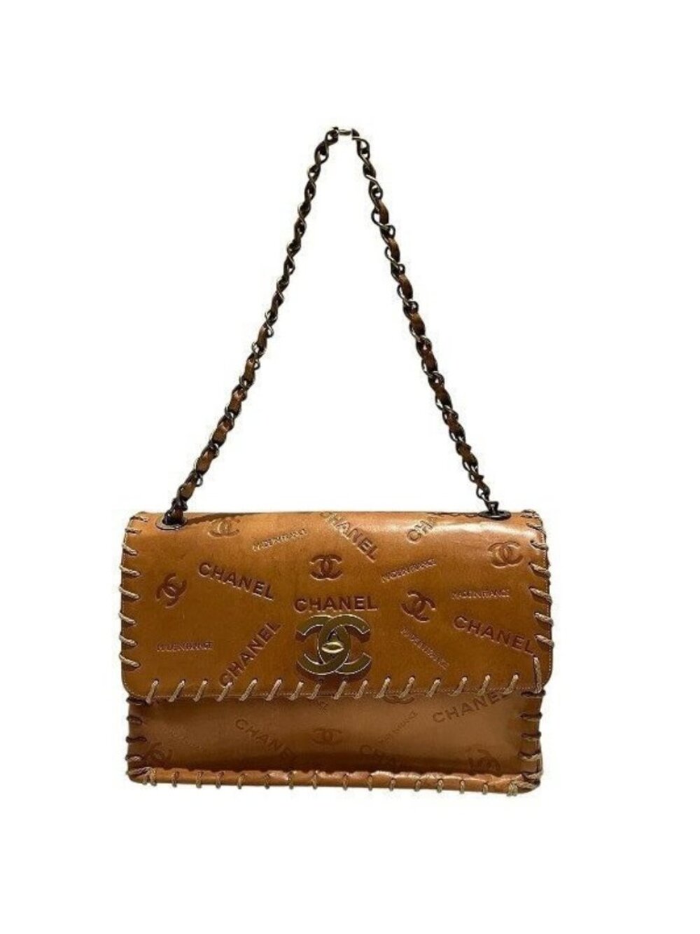 Chanel CC Logo Leather Chain Shoulder Brown